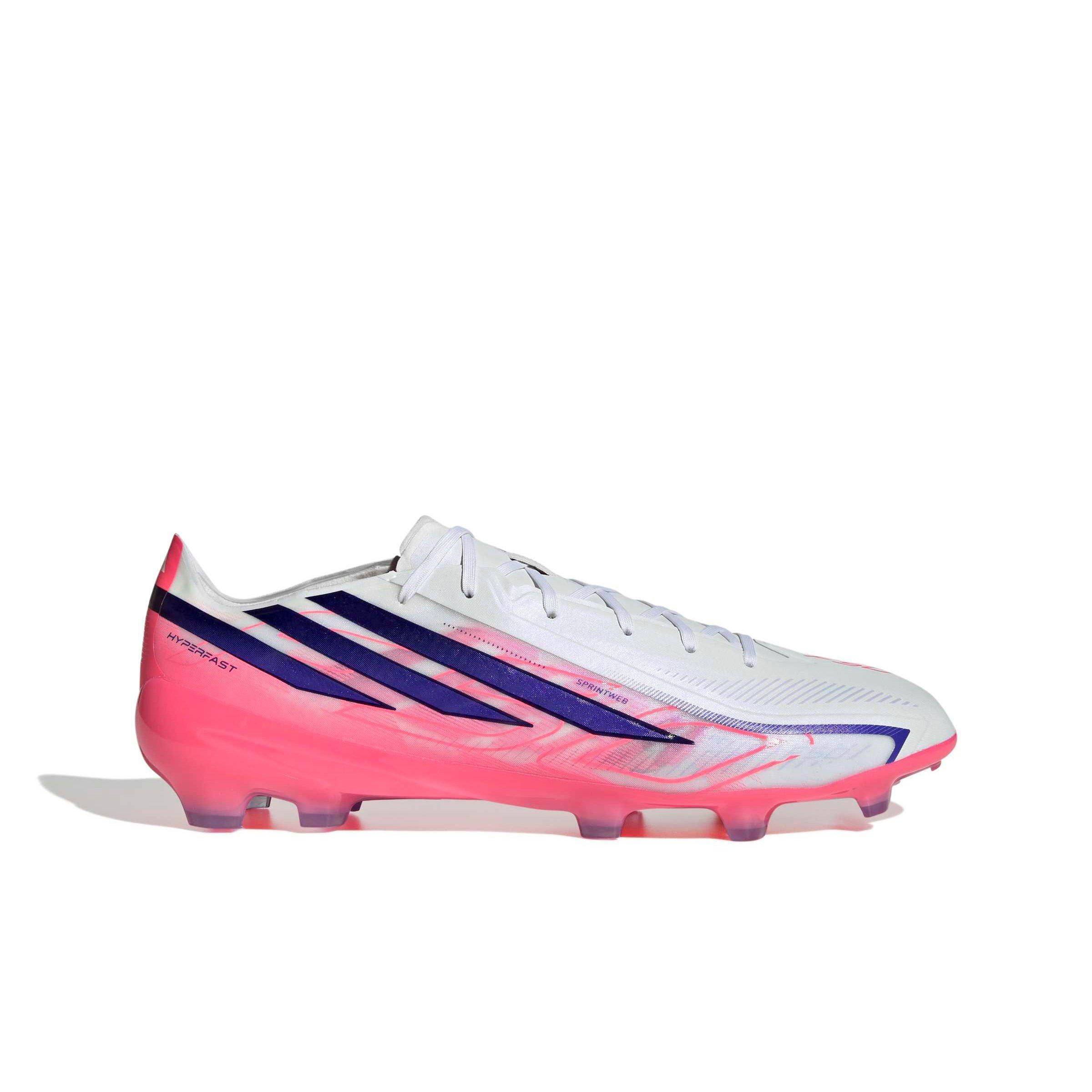 adidas F50 Hyperfast Pro FG "Ftwr White/Solar Purple/Solar Turbo" Men's Soccer Cleat - WHITE/PURPLE/SOLAR